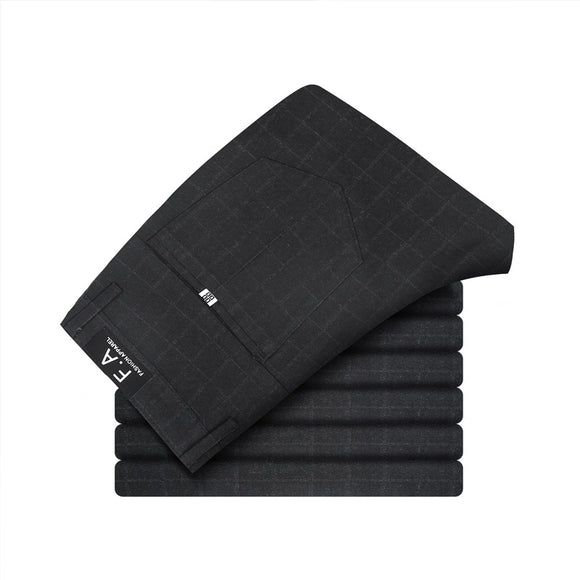 Pantalones Casuales Elásticos a Cuadros Oscuros para Hombre