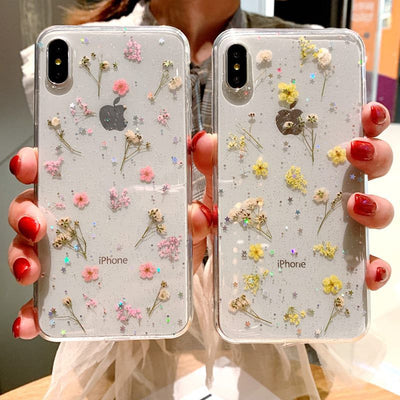 Funda para Teléfono con Flores Reales y Brillo Epoxi