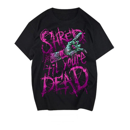 Playera Negra de Algodón Rock Band Cuello Redondo Manga Corta para Hombre