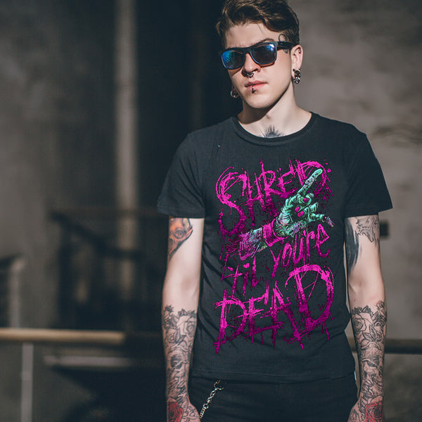 Playera Negra de Algodón Rock Band Cuello Redondo Manga Corta para Hombre
