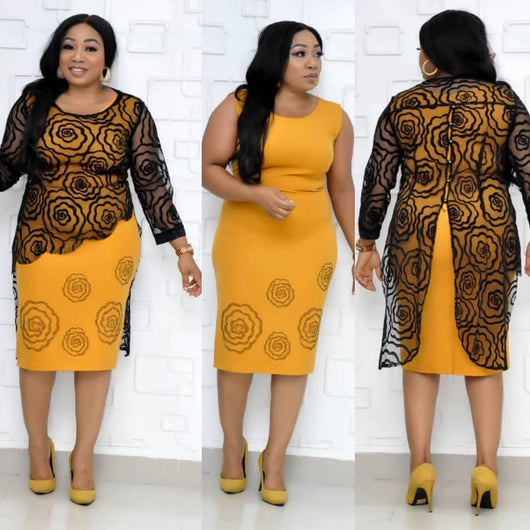Conjunto de Falda y Chaleco Bordado con Blusa de Encaje - Image 3