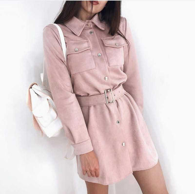 Vestido Ejecutivo de Ante con Solapa y Botones Frontales - Image 9