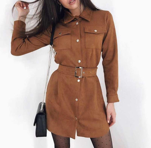 Vestido Ejecutivo de Ante con Solapa y Botones Frontales - Image 10