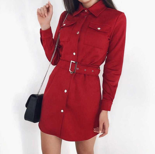 Vestido Ejecutivo de Ante con Solapa y Botones Frontales - Image 2