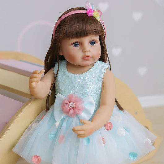 Muñeca Reborn Princesa de 55cm en Silicona Completa - Niña en Azul - Image 6