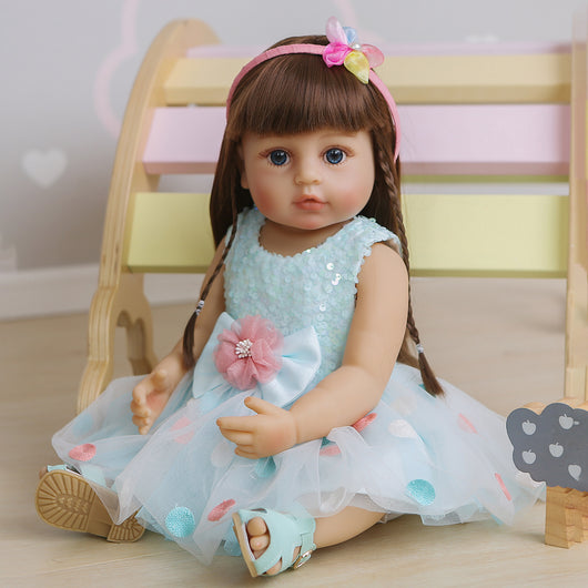 Muñeca Reborn Princesa de 55cm en Silicona Completa - Niña en Azul - Image 10