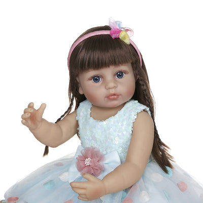 Muñeca Reborn Princesa de 55cm en Silicona Completa - Niña en Azul - Image 9