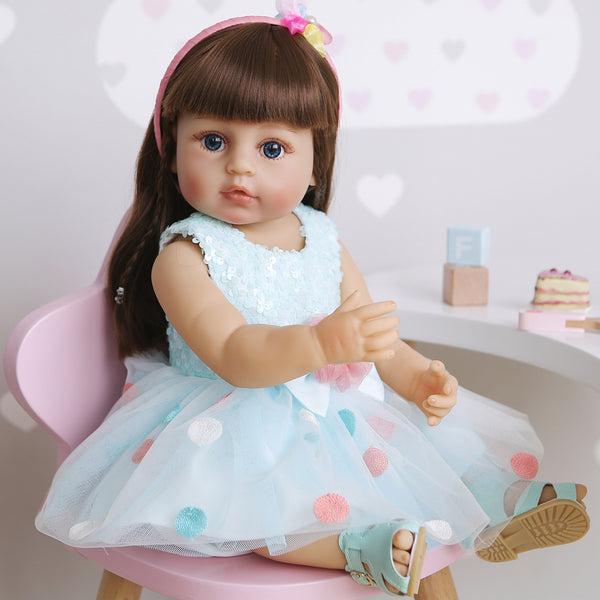 Muñeca Reborn Princesa de 55cm en Silicona Completa - Niña en Azul
