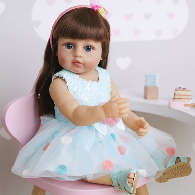 Muñeca Reborn Princesa de 55cm en Silicona Completa - Niña en Azul