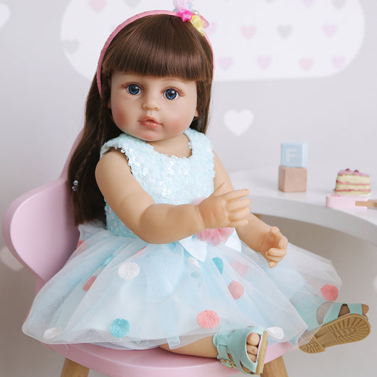 Muñeca Reborn Princesa de 55cm en Silicona Completa - Niña en Azul