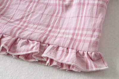 Blusa Cuadrada con Mangas Abullonadas y Volantes en Cuadros - Image 6