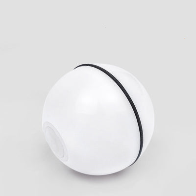 White LED laser electronic rolling pet toy ball with a feather attachment and a separate bell attachment. - Image 4