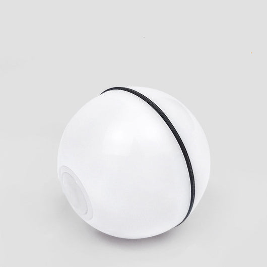 White LED laser electronic rolling pet toy ball with a feather attachment and a separate bell attachment. - Image 4