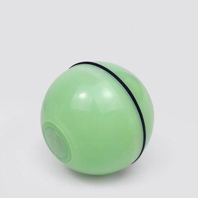 White LED laser electronic rolling pet toy ball with a feather attachment and a separate bell attachment. - Image 6