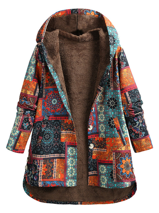 Chaqueta de Algodón Retro con Estampado Étnico Floral para Talla Grande - Image 11
