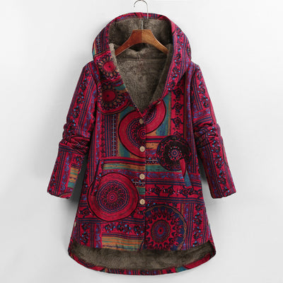 Chaqueta de Algodón Retro con Estampado Étnico Floral para Talla Grande - Image 3