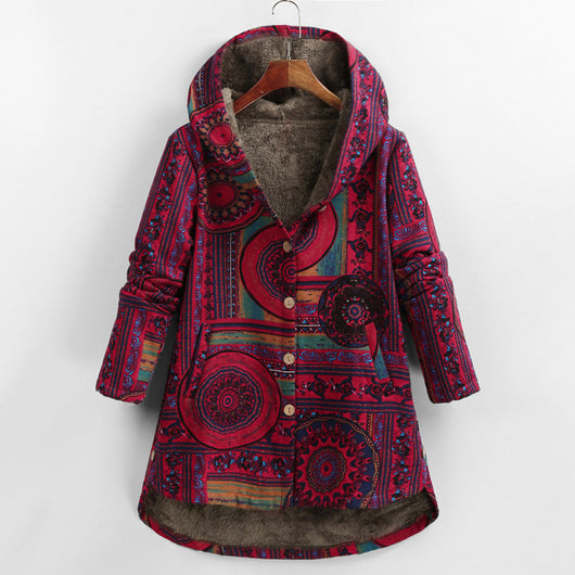 Chaqueta de Algodón Retro con Estampado Étnico Floral para Talla Grande - Image 3