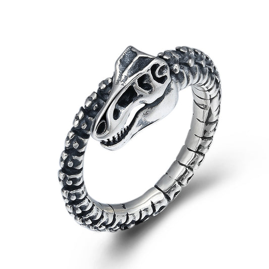 Anillo Abierto de Esqueleto de Dinosaurio en Plata Tailandesa para Hombre