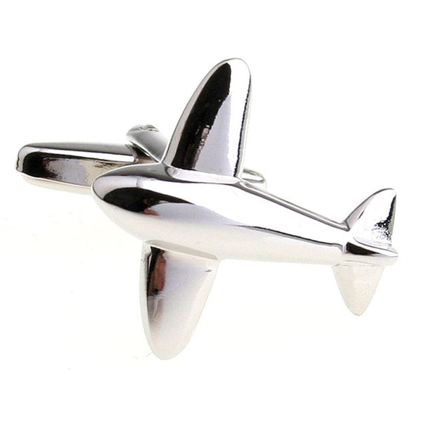 Gemelos de Avión Metálico Brillante para Camisas de Puño Francés
