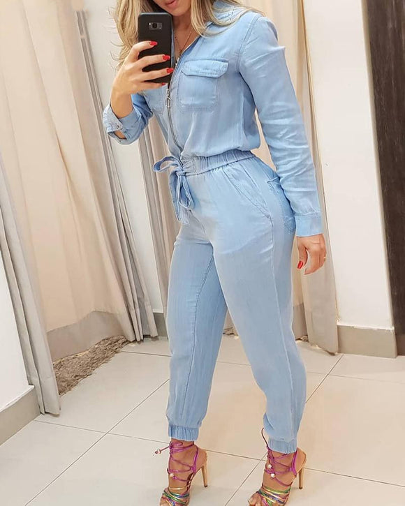 Mono Azul para Mujer con Cierre Frontal