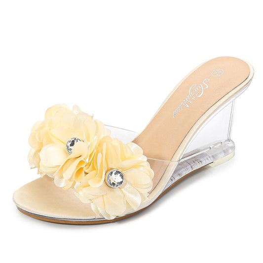 Sandalia de Tacón Transparente Floral para Verano
