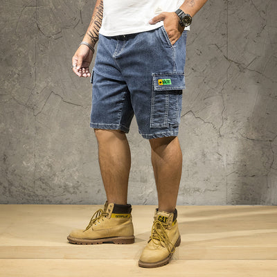 Shorts de Mezclilla Rectos Casuales con Detalles de Herramientas Talla Grande para Hombre - Image 10