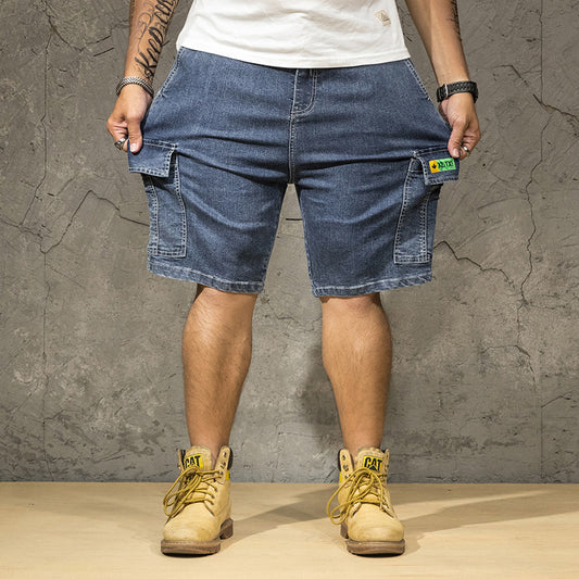 Shorts de Mezclilla Rectos Casuales con Detalles de Herramientas Talla Grande para Hombre