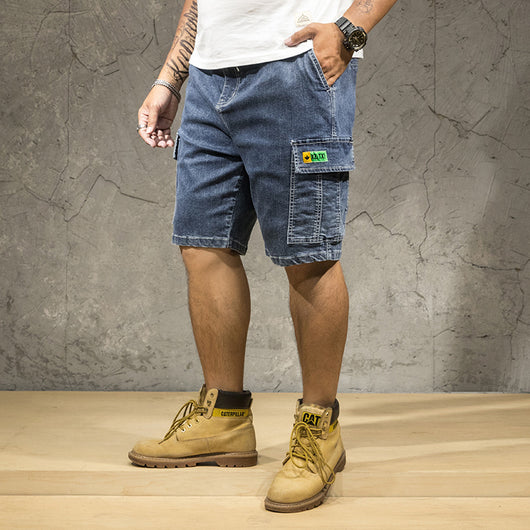 Shorts de Mezclilla Rectos Casuales con Detalles de Herramientas Talla Grande para Hombre - Image 4