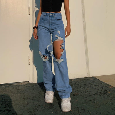 Pantalones Rectos de Cintura Alta con Detalles Rotos - Estilo Street Wear para Mujer - Image 10