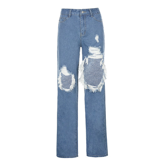 Pantalones Rectos de Cintura Alta con Detalles Rotos - Estilo Street Wear para Mujer - Image 7