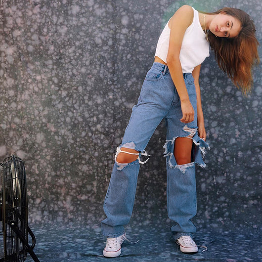 Pantalones Rectos de Cintura Alta con Detalles Rotos - Estilo Street Wear para Mujer - Image 5