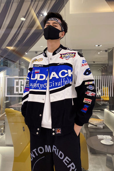 Chaqueta Casual Coreana para Hombre con Bordados Blancos - Tendencia de Moda