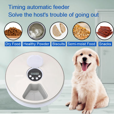 Comedero Automático para Mascotas con 6 Compartimentos, Temporizador y Grabadora de Voz