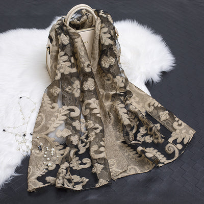 Pañuelo de Seda Estampado Flores Huecas - Diseño Elegante y Versátil - Image 4