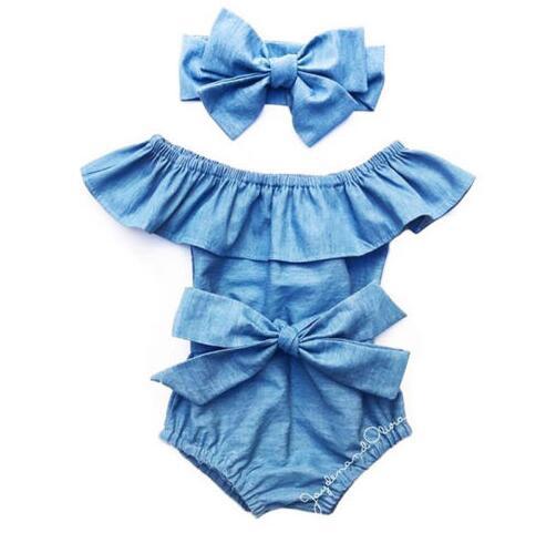 Jumpsuit Denim Cuello Loto Hombro Descubierto - Diseño Floral Moderno - Image 6