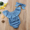 Jumpsuit Denim Cuello Loto Hombro Descubierto - Diseño Floral Moderno