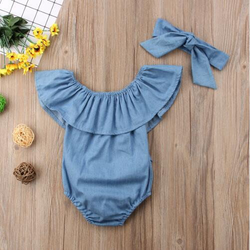 Jumpsuit Denim Cuello Loto Hombro Descubierto - Diseño Floral Moderno - Image 3