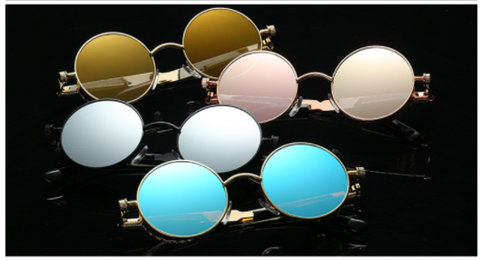 Austin Powers vintage round metal frame sunglasses with clear lenses, gold frames, and black temple tips. - Image 31