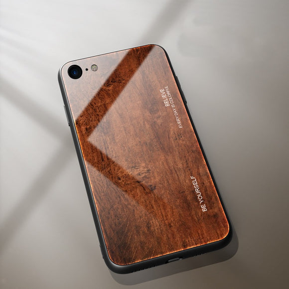 Funda Protectora de Vidrio con Diseño Madera para iPhone 12