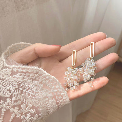 Aretes de Lujo con Cristales en Racimo y Flecos - Image 2