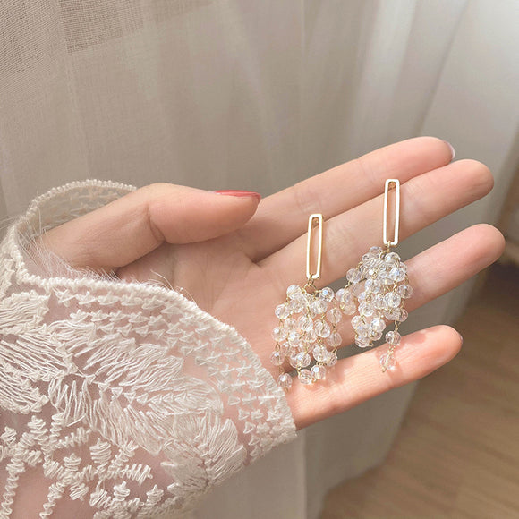 Aretes de Lujo con Cristales en Racimo y Flecos