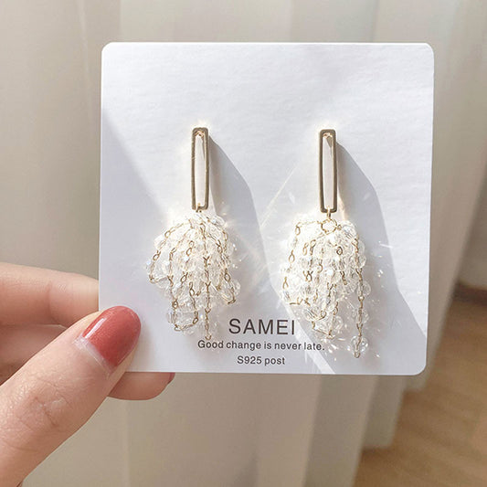 Aretes de Lujo con Cristales en Racimo y Flecos