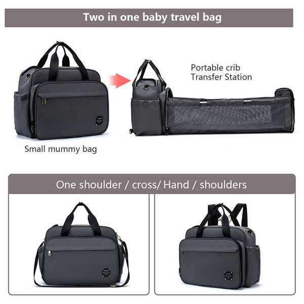 Bolsa Multifuncional 3 en 1: Cuna Portátil, Mochila y Bolso Mensajero