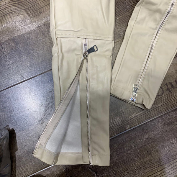Pantalones de Cuero con Cintura Elástica y Cierre de Cremallera