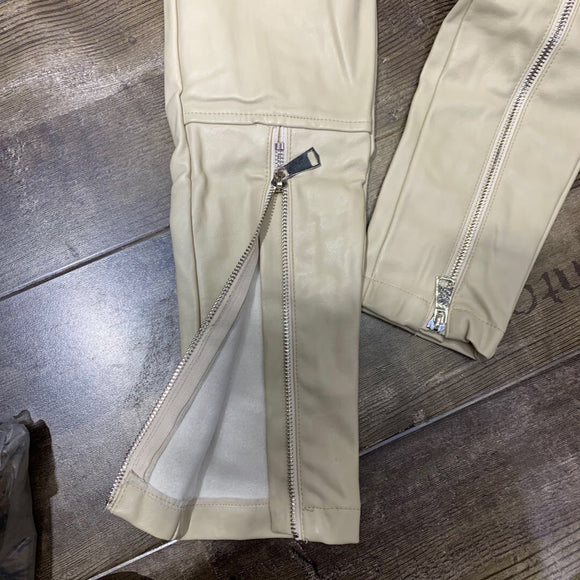 Pantalones de Cuero con Cintura Elástica y Cierre de Cremallera