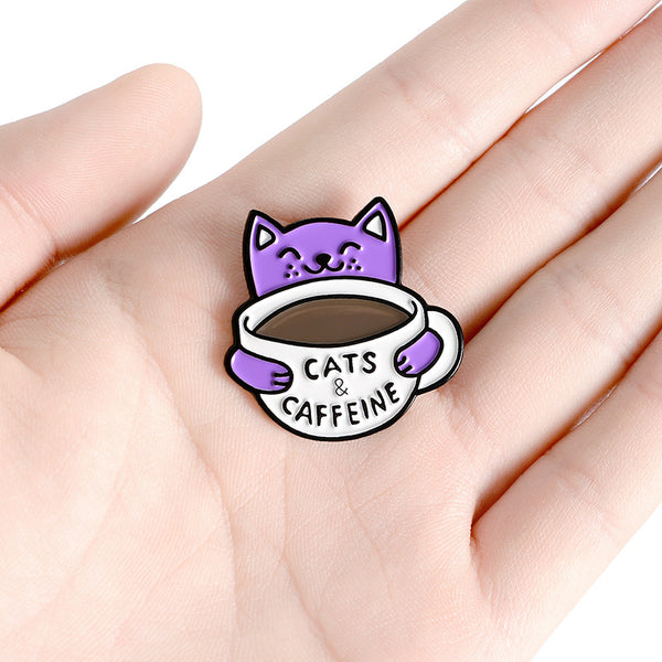 Broche Esmaltado Gato Tomando Café