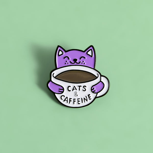 Broche Esmaltado Gato Tomando Café