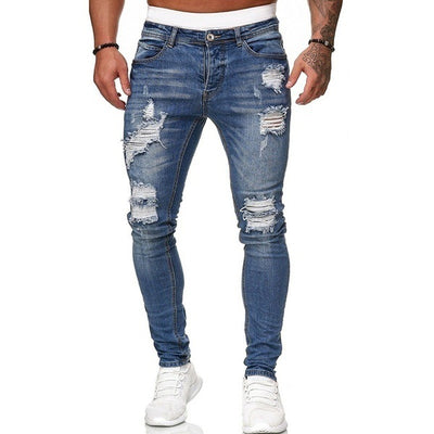 Pantalones Vaqueros Rotos Slim Fit Hombre Estilo Urbano Lavado Vintage - Image 12