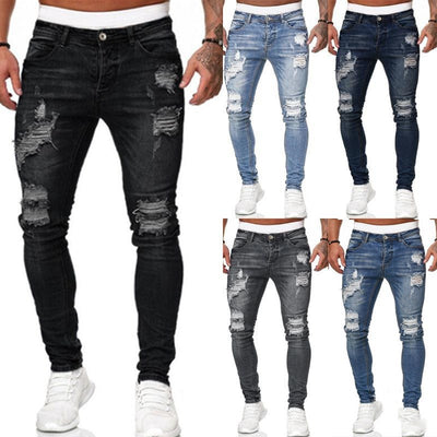 Pantalones Vaqueros Rotos Slim Fit Hombre Estilo Urbano Lavado Vintage - Image 15