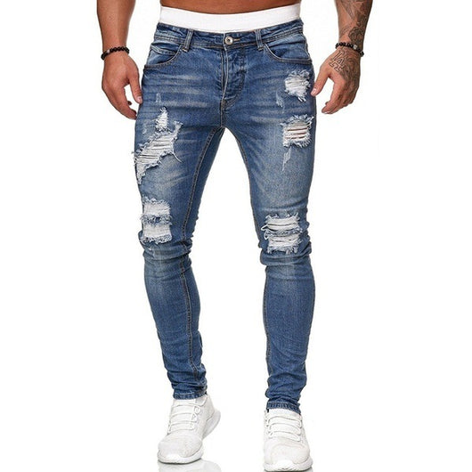 Pantalones Vaqueros Rotos Slim Fit Hombre Estilo Urbano Lavado Vintage - Image 3